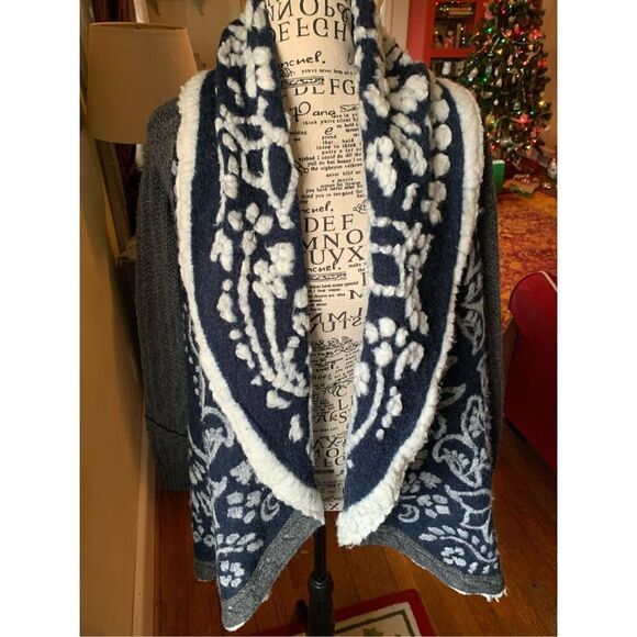 Anthropologie Sleeping on Snow Navy White Gray Open Cardigan Sweater - Picture 10 of 10